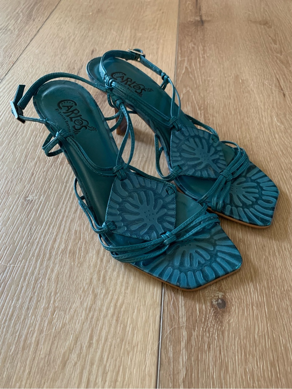Carlos by Carlos Santana Teal Leather Strappy Sandals